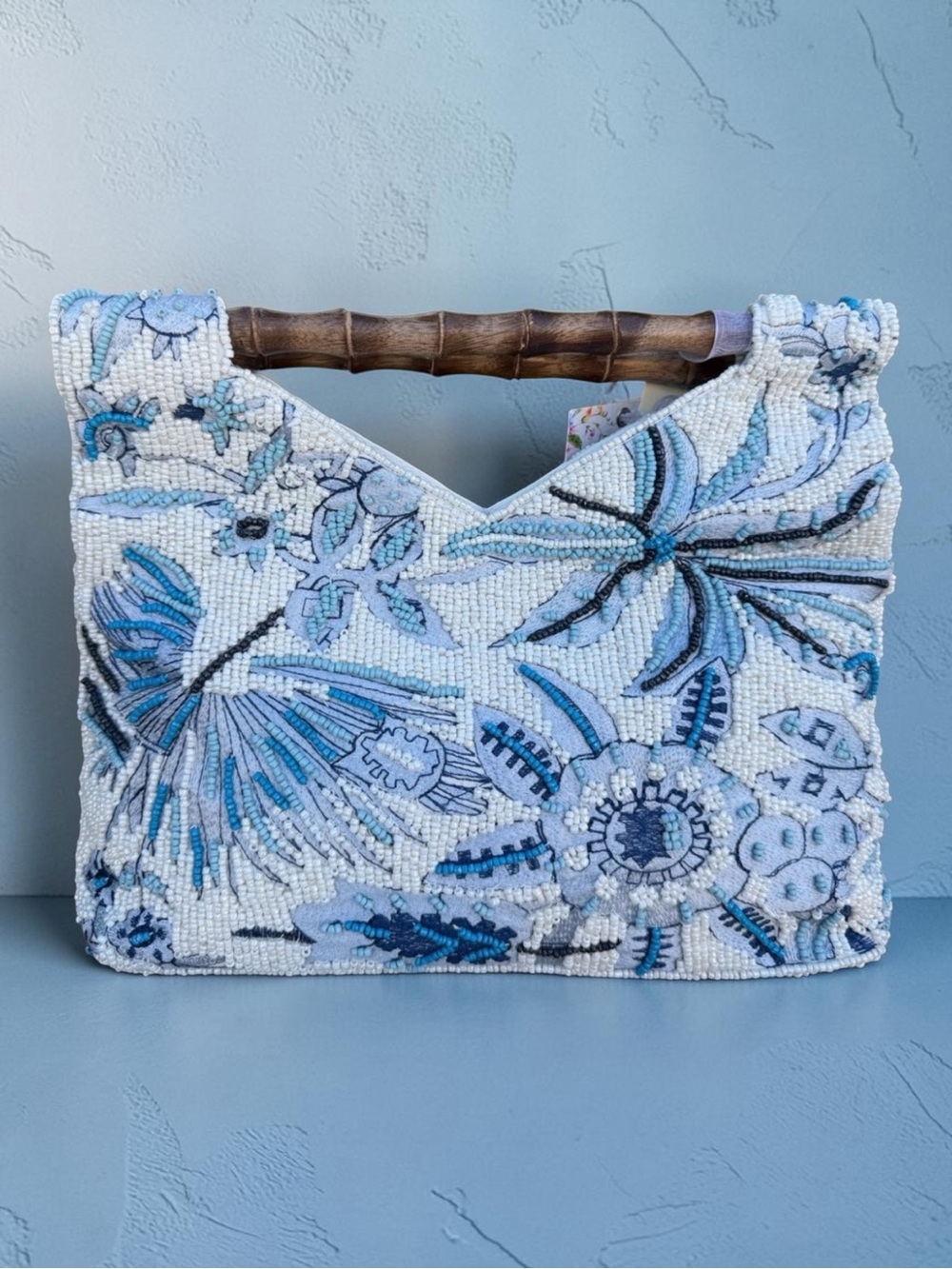 Viral Beaded Blue Toile Bamboo Sequin Statement Bag TJMaxx Marshalls NWT
